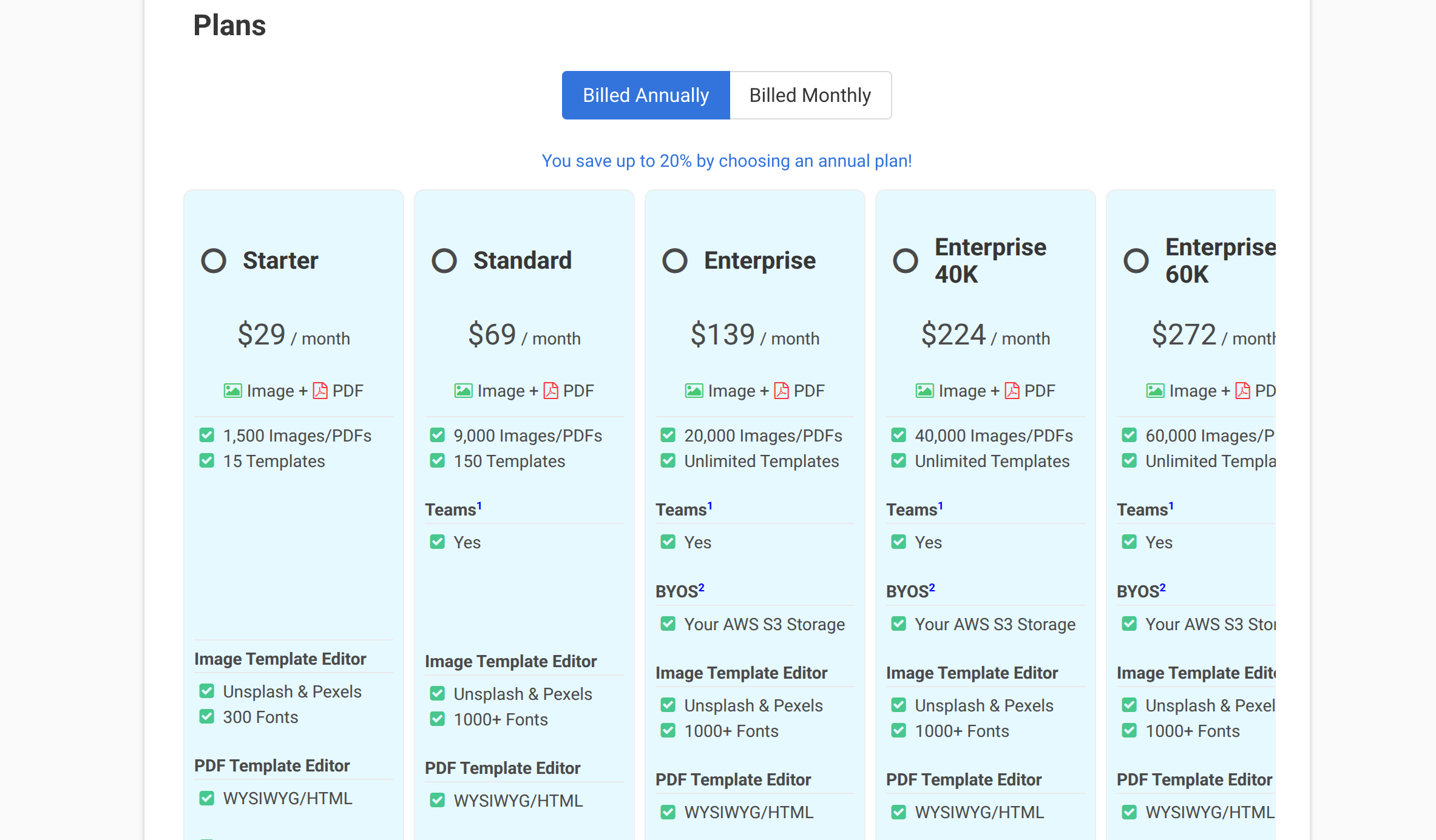 Choosing a plan on the Subscription page