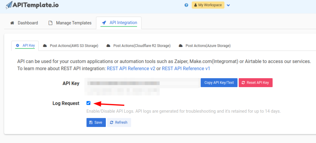 API Integration tab