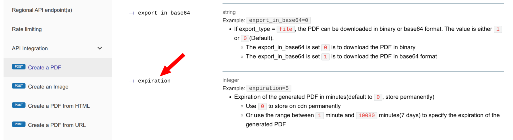 Setting the expiration parameter