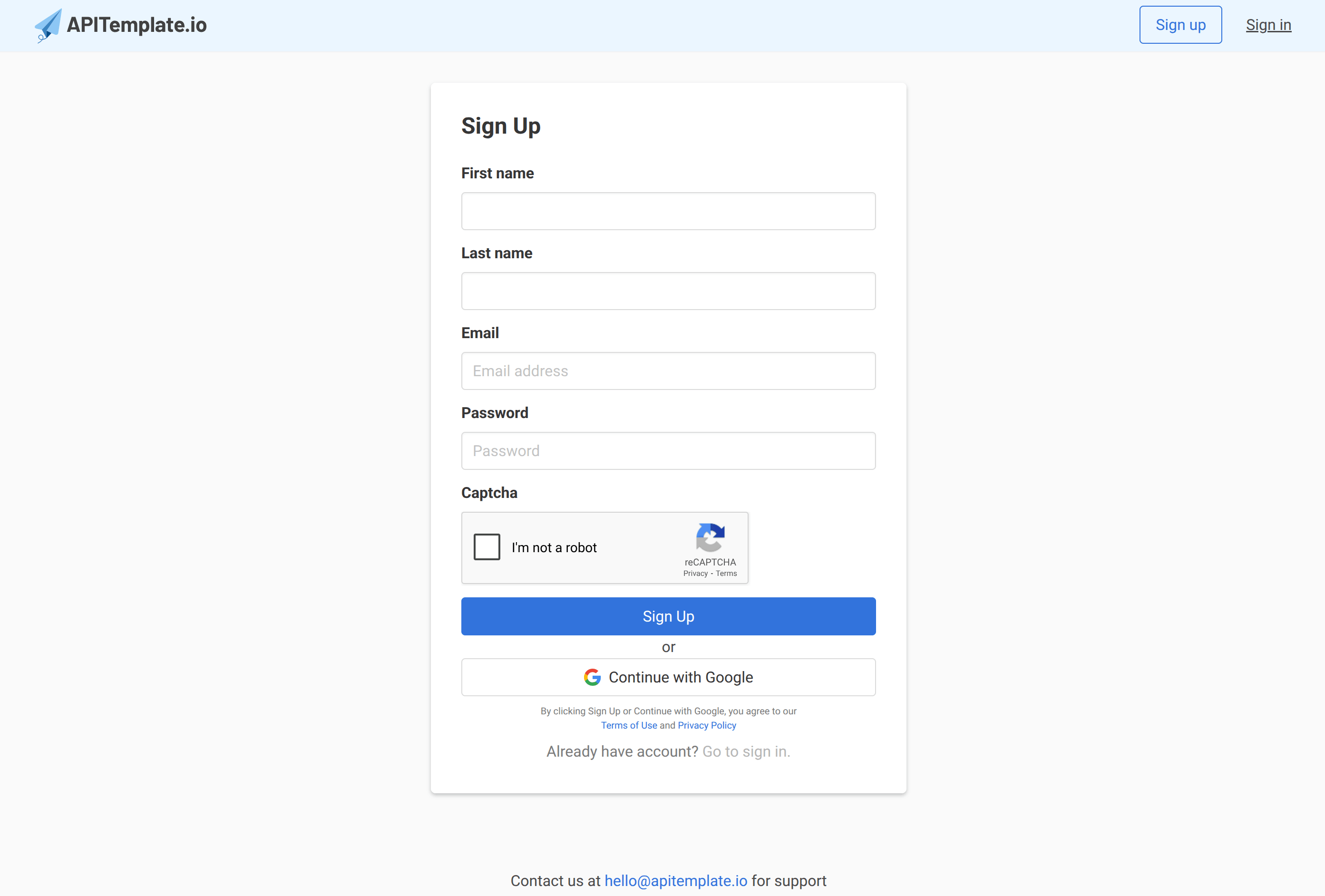 Sign Up page