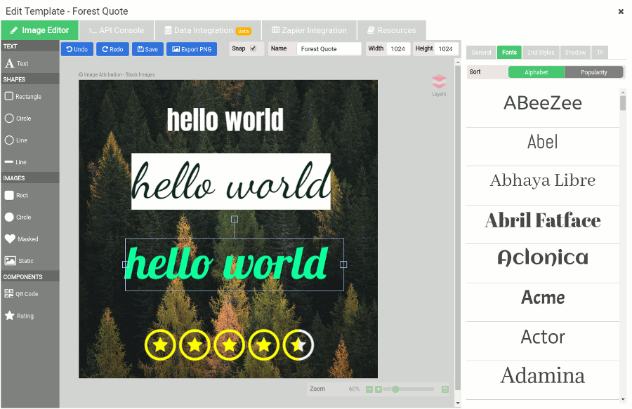 APITemplate font library for Instagram designs