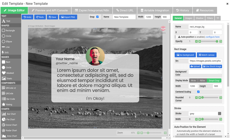 APITemplate drag and drop template editor