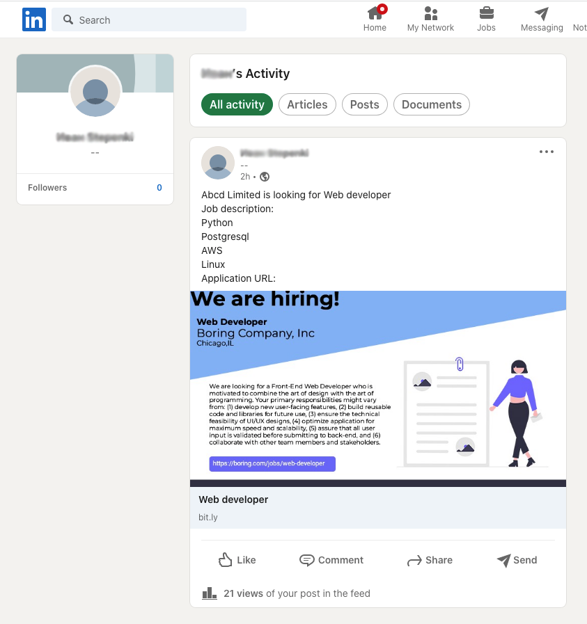 job postings database with company name title and location fields