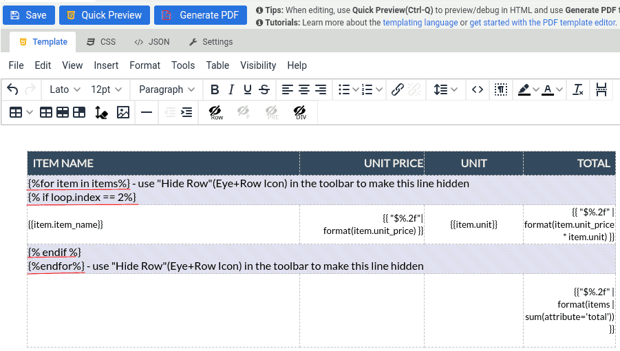 Hide expressions using eye icon feature