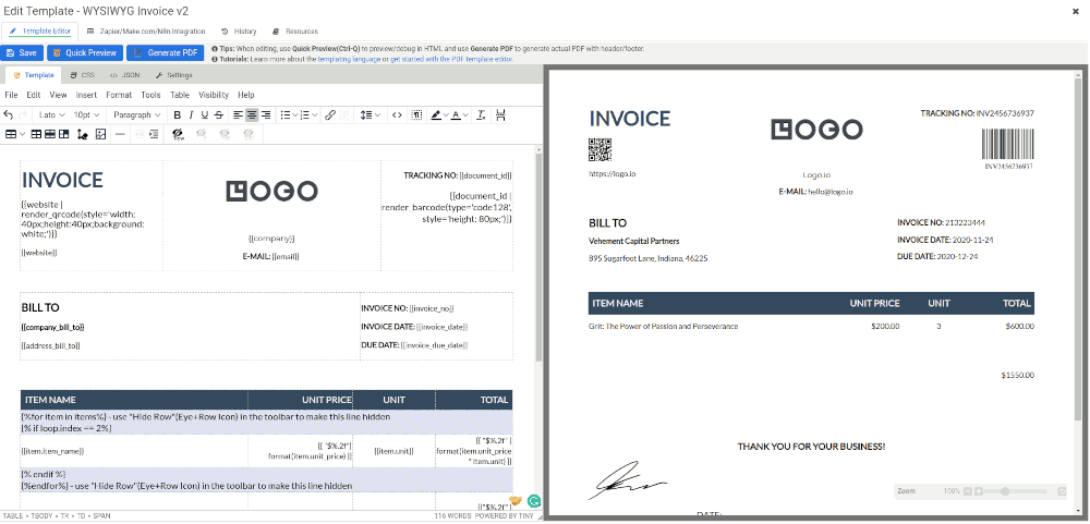 APITemplate WYSIWYG PDF template editor