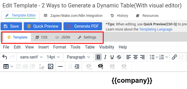 Create new PDF template dialog screen