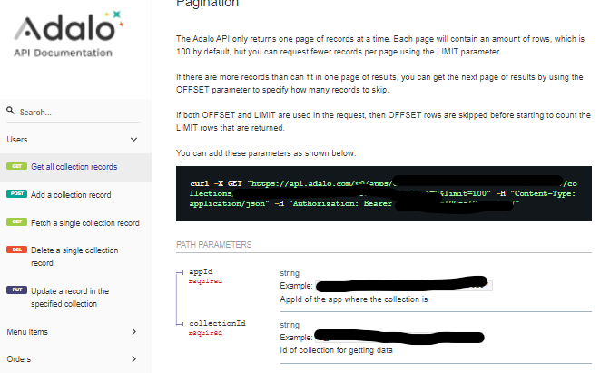 Adalo API key app ID settings