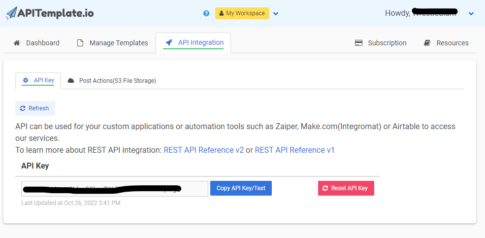 APITemplate API key integration authentication