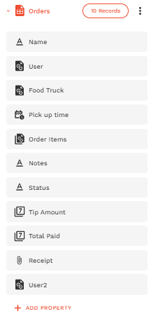 Adalo dashboard database tab navigation