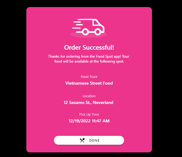 Adalo order success confirmation message display