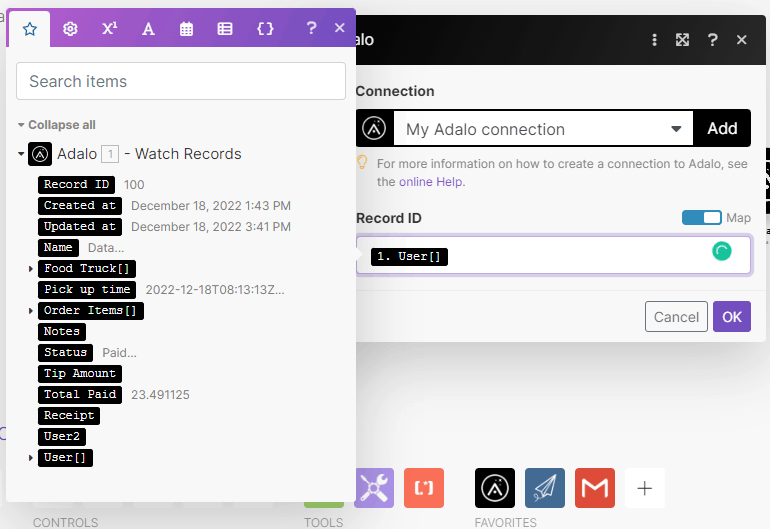 Make.com Adalo watch records configuration authentication