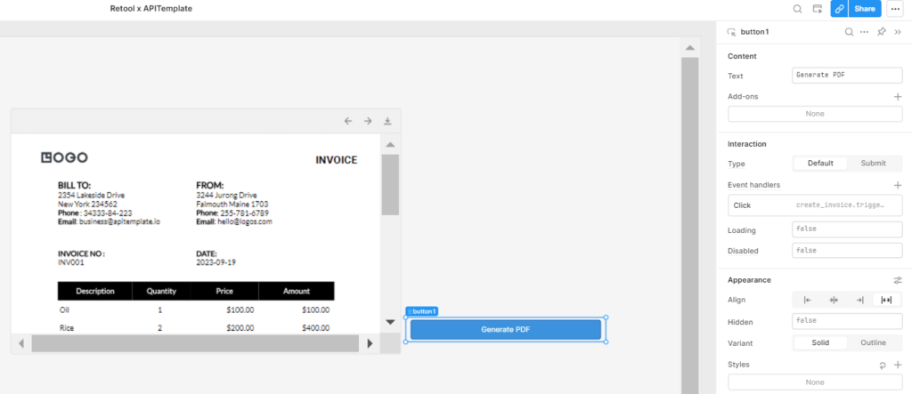 Configuring POST request to APITemplate REST API in Retool