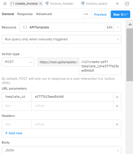 SQL query for invoice header data in Retool