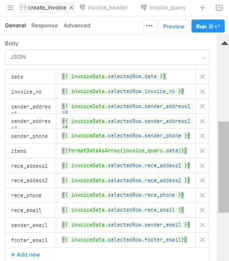 SQL query for invoice header data in Retool