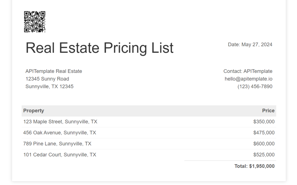 Sample invoice generated from apis