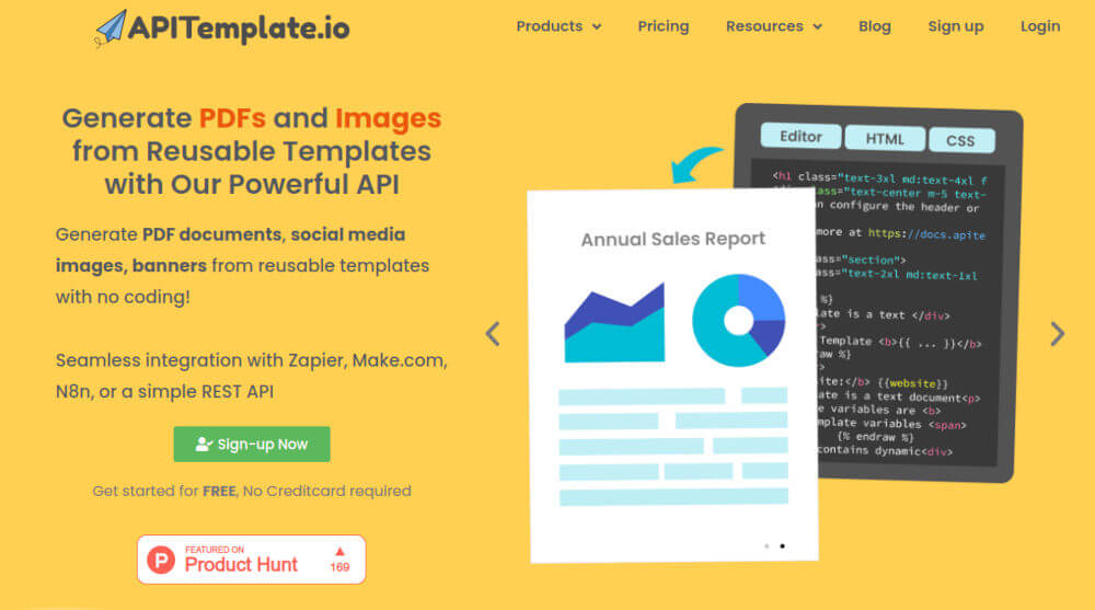 APITemplate.io HTML to PDF API homepage
