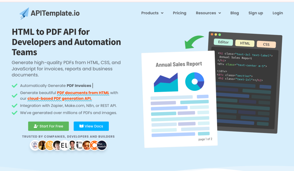 APITemplate.io HTML to PDF and document generation platform
