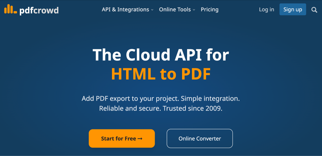 PDFcrowd HTML to PDF conversion API platform